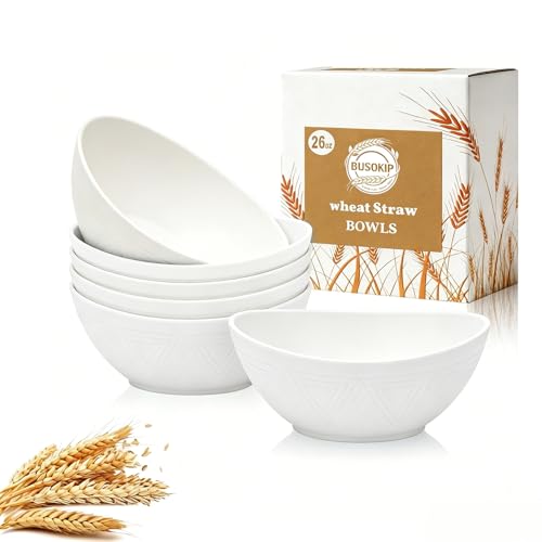 Soup Bowls Sets of 6, Unbreakable Wheat Straw Bowls 26oz - White - color: White, size: 26 oz (6 PCS)
