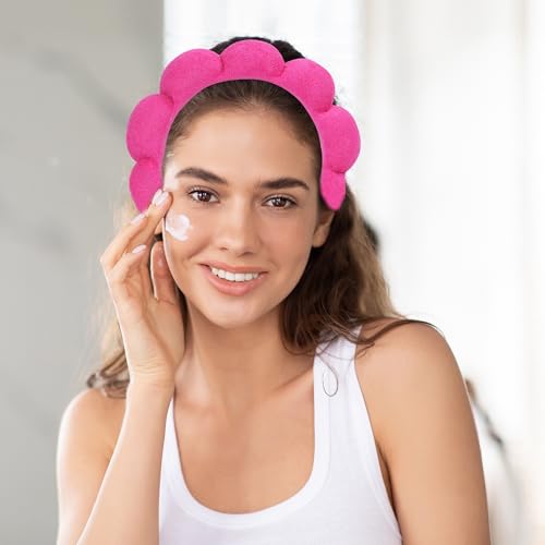 Beleki Spa Headband & Wristband Set - Sponge Terry Cloth Bubble Puffy Hairband - Non Slip Headwear - Hot Pink - 3 Pcs - color: Hot Pink