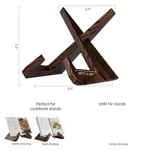 Wooden Cookbook Stand for Kitchen Counter, Rustic Farmhouse Decor, Hands‑Free Reading Holder, Cookbook Holder & Recipe Book Stand, Perfect for Home Cooks, Students & Music Lovers (Brown)