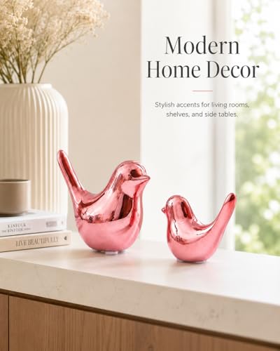 Small Pink Ceramic Birds,2 Pack Handcrafted Decorative Figurines for Home, Office, Desk, Shelf, Tabletop, Living Room, Bedroom, Coffee Table Décor, Gift for Housewarming and Holidays - color: Pink