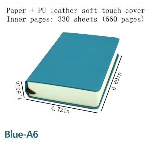 jooact Thick Sketchbook 660 Pages Notebook Soft Faux Leather Cover Journal 80GSM Paper Notepad Drawing Book Memo Writing Sketch Pad Diary Notebook - color: Blue, size: A6