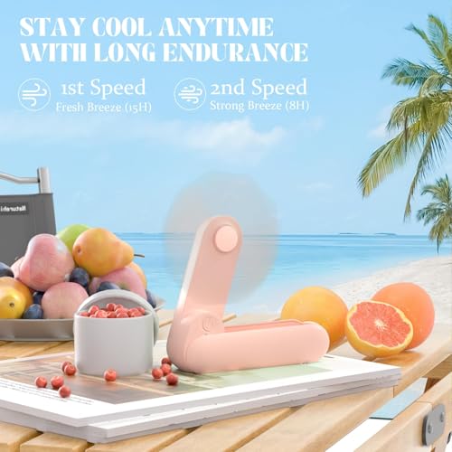 Lerat Portable Handheld Fan, 2 IN 1 Mini Hand Fan, Battery Operated [8-15 Working Hours], USB Rechargeable Personal Foldable Fan for Indoor, Small Pocket Fans Travel Essentials for Outdoor (Pink) - color: Pink