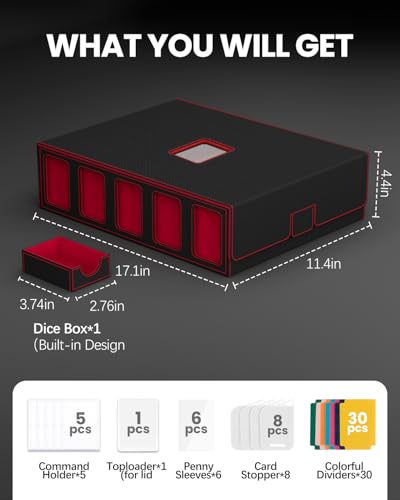 Gomyrod 5 Row 4200+ Trading Card Storage Box with Commander Display - color: Black/Red, size: 4200+
