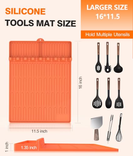 Silicone Grill Mat for Blackstone Griddle Accessories, 8-Slot Tool Mat - color: Orange
