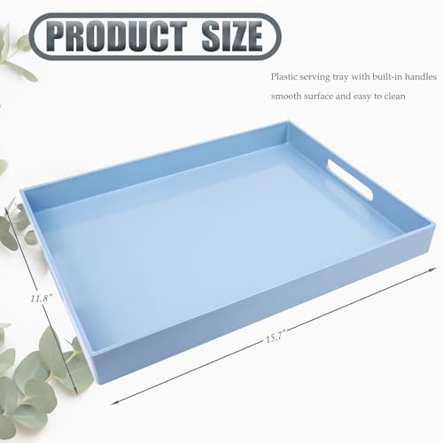 Spsyrine Blue Plastic Serving Tray with Handles for Coffee Table - color: Multi B