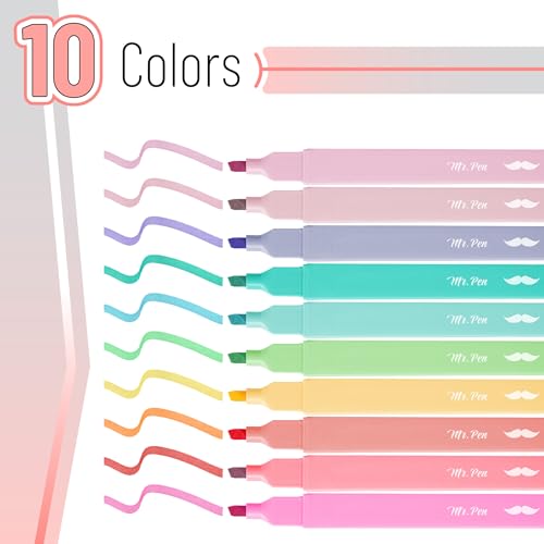 Mr. Pen- Aesthetic Highlighters No Bleed, 10 Pack, Assorted Colors | Chisel Tip, Cute Highlighters Assorted Colors for Journaling, Highlighting, Underlining, Fast Dry, Back to School Supplies - color: Candy Colors, size: 10 Pack