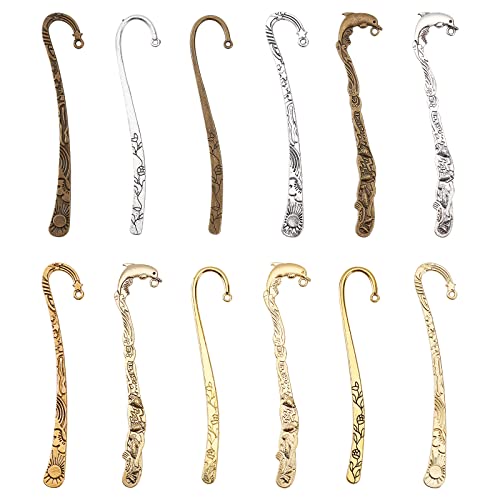 SUNNYCLUE 12Pcs Hook Bookmarks Findings Metal Bookmark Hairpin Stripe Hook Vintage Bookmark Clip for Crafting Jewelry Making Charms Findings Accessories, Mixed Color - color: 12pcs 3 Colors Hook Bookmarks