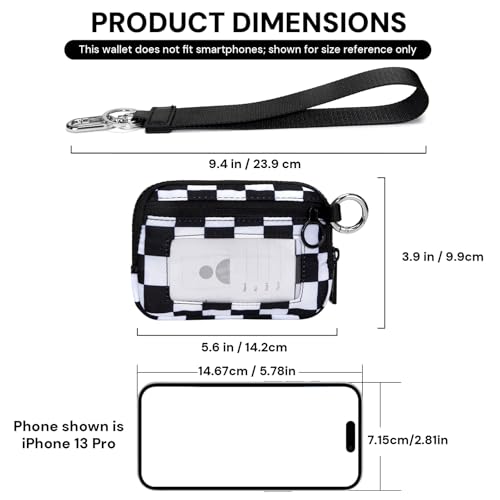 YDF Keychain Wallet for Women Mini Zip Card Holder with ID Window, Coin Purse, Detachable Wristlet, Small Organizer Wallet, Checkered - color: Checkerboard