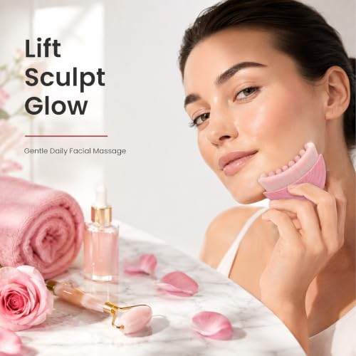 Lymphatic Contour Face Brush (2 Pack), Facial Cleansing Brush and Lymphatic Drainage Massager, Soft Nylon Bristle Contour Glow Brush for Face Sculpting, Daily Skincare Massage Tool, Pink - color: Pink