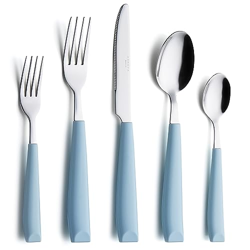 ANNOVA Silverware Set Stainless Steel Colorful Handle Tableware Kitchen Flatware Set Utensils, Includes Dinner Knives, Forks, Spoons, Salad Forks & Dessert Spoons (Light Blue, 20 Pieces) - color: Light Blue 20Pieces