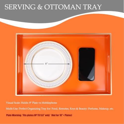 Spsyrine Orange Decorative Serving Tray with Handles, Elegant Plastic Coffee Table Tray for Ottoman, Living Room, Home Decor 15.6" X 10.2" - color: Orange