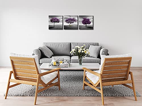 Pyradecor 3 Piece PURPLE TREES CANVAS PRINTS WALL ART Fall Forest Pictures Paintings for Living Room Bedroom Home Office Decorations Modern Stretched Landscape Artwork - size: 12 x 12 inch x 3 pcs (30 x 30 cm x 3 pcs)