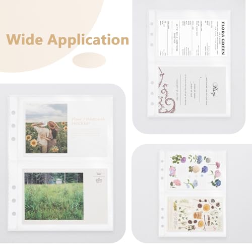 20 Sheets Clear Binder Sleeves Pockets Inserts A5 6 Ring, 2-Pocket