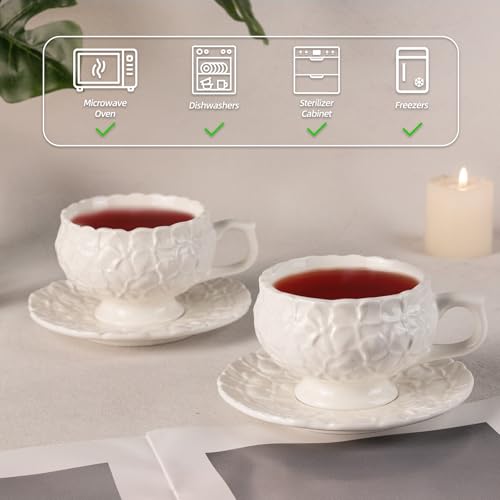 KAMMAK Tea Cups and Saucers Set of 2, 8.5 oz Porcelain Coffee Cups, 560N - size: 7KPSP560N