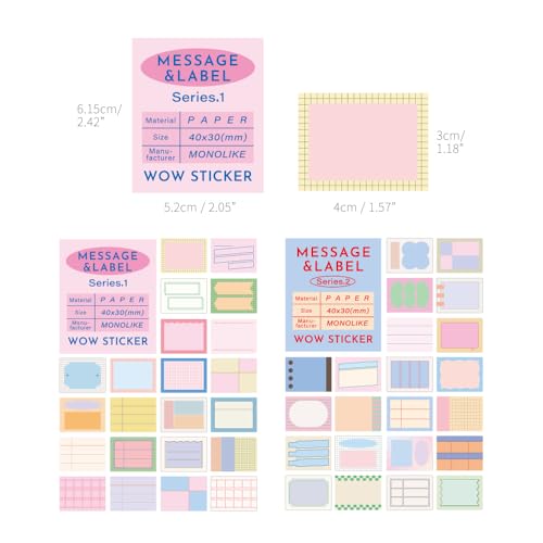 Monolike Wow Sticker Message & Label Series.1 + Series.2 Set - Mini Size Cute Stickers, Square Stickers - color: Message & Label Series.1 + Series.2