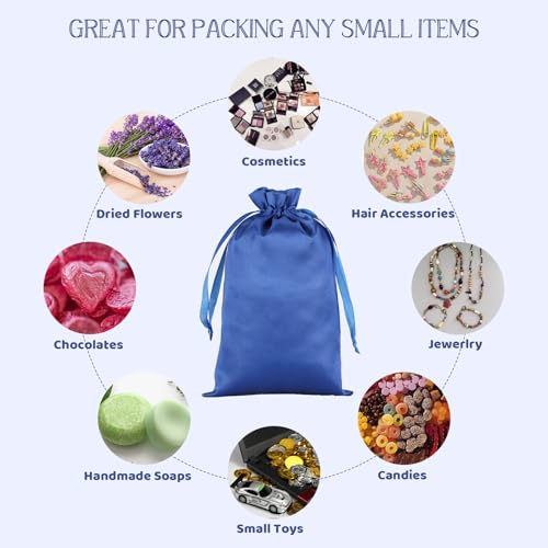30Pcs Satin Gift Bags, 5x8 Blue Cloth Drawstring Pouch - color: Blue, size: 5×8 in