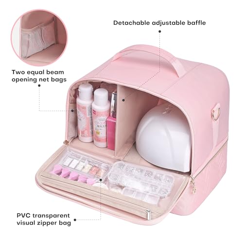 Leudes Nail Bag Polish Organizer Case Holds 42 Bottles & Gel Lamp - color: Pink