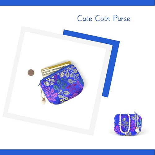 Handmade Women Coin Purse Brocade Zipper Wallet Rosary Pouch Silk Jewelry Bag - BluePro - color: BluePro