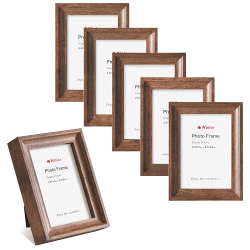 2.5x3.5 Mini Picture Frames Set of 6, Small Polaroid Photo Frame with HD Glass, FSC Certified Eco MDF Wood, Tabletop Desk & Wall Display for Instax Film, Baby Nursery Decor, Wallet Size, Coffee - color: Glass-Coffee