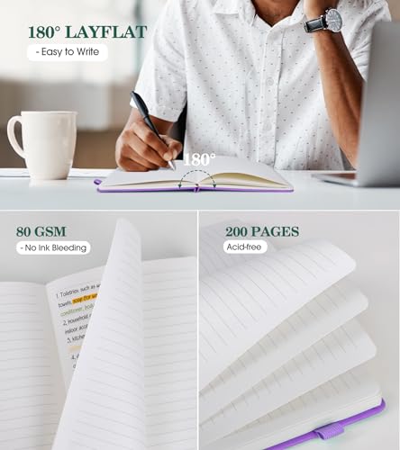 Lined Journal Notebook for Women, A5 200 Pages Hardcover Leather Journals for Writing, Thick Daily Journaling, College Ruled Notebooks for Work School, Note Taking, Business 5.75'' X 8.38'' Purple - color: Purple