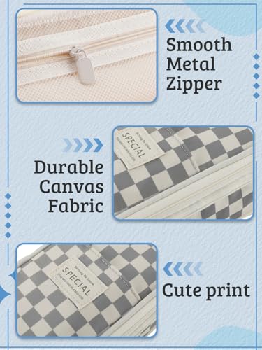 Bigmeta Gingham Expandable Pencil Case for Teens Girls - Light Gray - color: Light Gray
