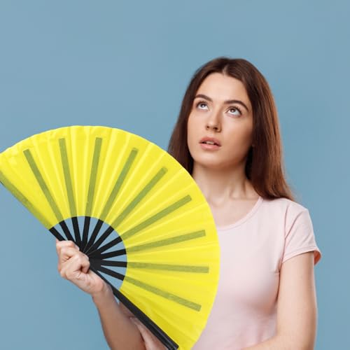 2 Pack Large Folding Hand Fan, Big Vintage Retro Fabric Fans, Chinese Kung Fu Tai Chi Hand Fan for men/women, Festival, Dance, Gift, Performance, Decorations (Yellow) - color: yellow