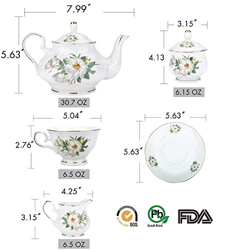 CHENP.HMC Porcelain Tea Cup Set 22-Piece Ceramic Coffee Tea Sets (Camellia) - color: White Green