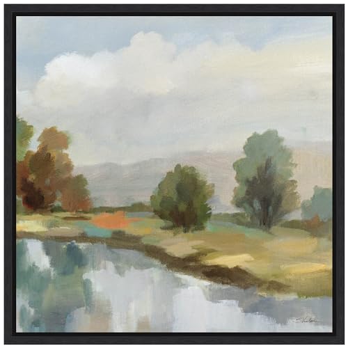 Amanti Art Framed Canvas Wall Art 22x22 River and Clouds III by Silvia Vassileva, Framed Wall Art Canvas, Landscapes Artwork, Modern Decor, Medium Poster Painting for Living Room, Bedroom, Bathroom, - color: Sylvie Black, size: 22"L x 22"W