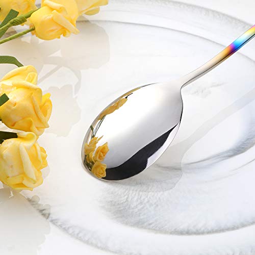 5-pieces Soup Dinner Spoon 8-Inch Rainbow Metal Korean Spoon Stainless Steel Table Spoons by Buyer Star - color: gradient rainbow