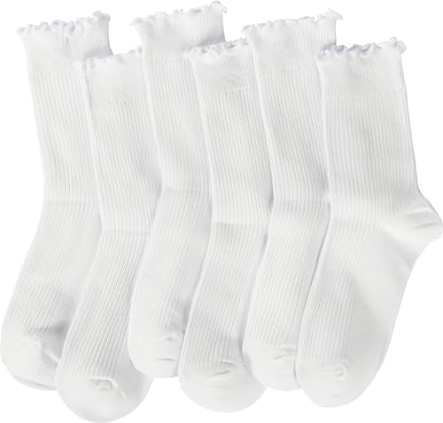 BomKinta Ruffle Socks Women Turn-Cuff Frilly Sock Cotton Crew Socks - color: All White
