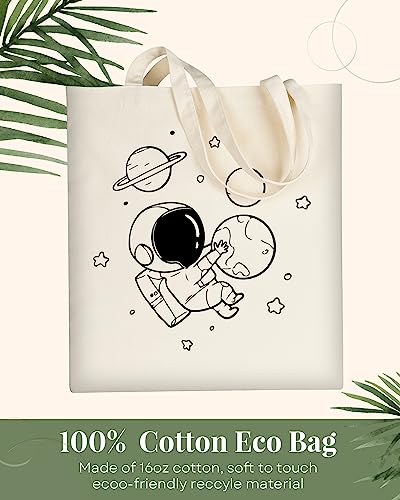 AUSVKAI Canvas Tote Bag Aesthetic Cute For Women College Grocery Bag Cotton Cloth Beach Totes Gift - color: Astronaunt Planet