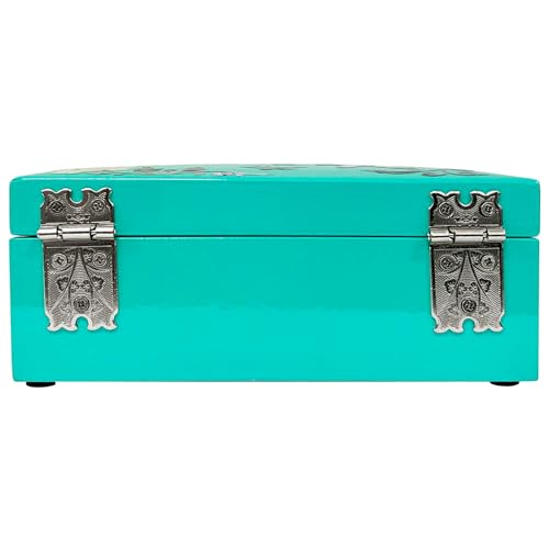 Mother of Pearl Jewelry Ring Necklace Mini Trinket Wooden Box - Inlay with Sea Shell Gifts for Women (Emerald) - color: Emerald