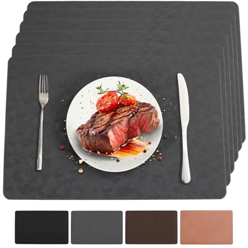 Gray Vinyl Placemats Set of 6 Waterproof Wipeable Table Mats - color: Gray