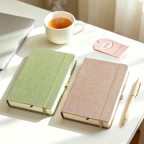 Linen Notebook, College Ruled, Hardcover, Lay Flat, B6, Small, 5x7, Thick, 100gsm, Green, Journal for Writing, Notebook for Work, Office - color: B6-Minimalism Green