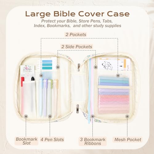 XKDOUS Bible Cover Case for Women Bible Bag Journaling Kit w/Study Supplies - color: Green & Blue Patchwork, size: Large