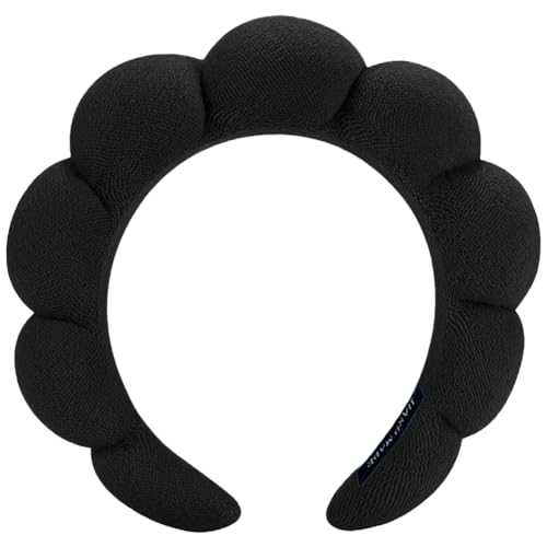 AOENJIE Spa Headbands for Washing Face or Makeup, Sponge Bubble Skincare Headbands, Puffy Terry Cloth Hairband for Women, Skin Care Makeup Headwear Hair Accessories for Girls(Black) - color: Black