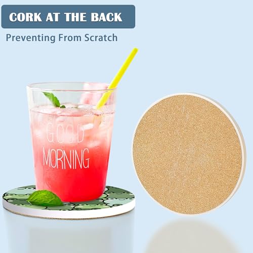 Drink Coasters Set of 4,Cute Frog Green Coasters for Drinks Ceramic Coasters with Cork Bottom for Kinds of Mugs and Cups,Home Decor,4'' - color: Cute Frog Green