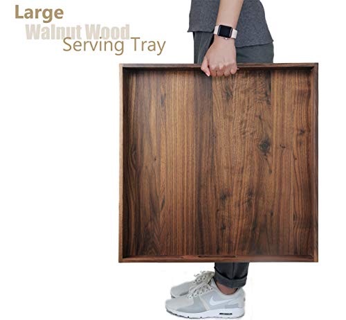 19"x 19" Large Black Walnut Square Ottoman Serving Tray with Handles - color: Walnut