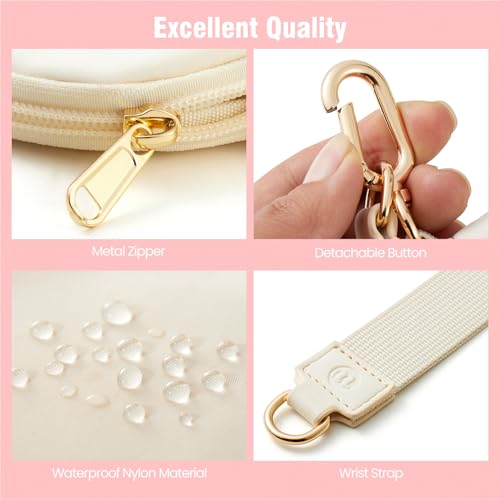 Wristlet Keychain Wallet for Women, Mini Dual Pouch with Coin Pouch – Zip Around wristlet Keychain Wallet with 2 Wristlets, Ideal for Dog Walking, Coffee Runs & Lunch Break Essentials(Beige+Pink G) - color: Beige+Pink G