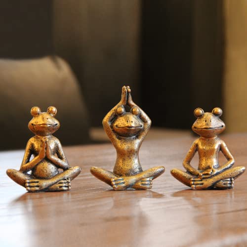 Smadeer Bronze Frog Figurines, 3-Piece Yoga Decor Set, Antique Bronze Color, Handmade Home Decoration - color: Frog