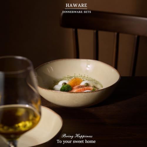 HaWare Cereal Bowls, 26oz Stoneware Serving Bowls Set of 4, for Salad Pasta - color: Reactive Sandy Khaki