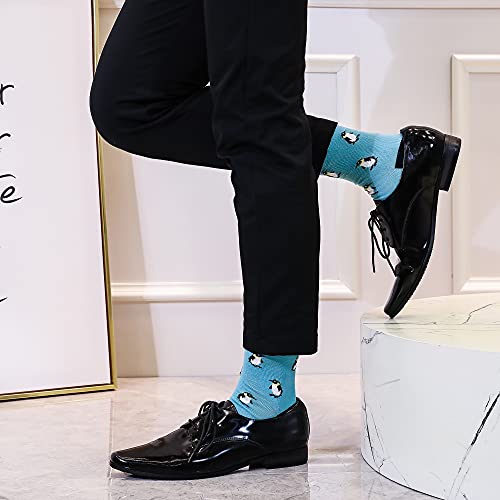 Mens Dress Socks, 5 Pair Combed Cotton Colorful Patterned Funny Crew Socks for Men Comfort - color: Sky Blue