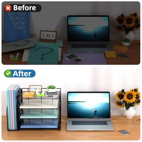 Marbrasse 4-Tier Paper Tray Organizer with File Holder, Black - color: Black