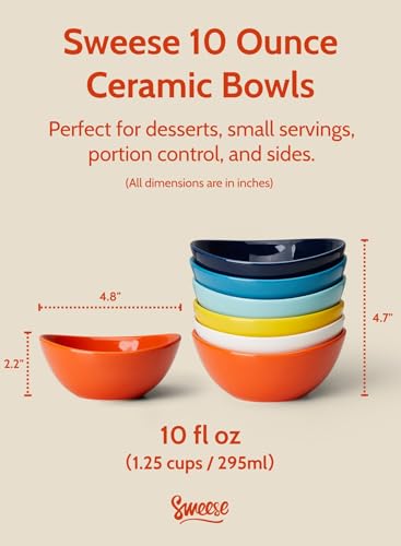 Sweese 10 oz Small Porcelain Bowls - Set of 6 - Ceramic Serving Bowls versatile for Cereal, Fruit, Dessert, Ice Cream, Snack & Yogurt - Rainbow Colored - color: Rainbow, style: Small (10 oz)