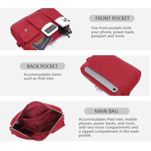 Pencil Holder Storage Bag for Women, Large Capacity Zippered Pencil Case with Multiple Pockets, Nylon Canvas Stationery Organizer for Office, Travel & Daily Use (Nylon,Burgundy Red) - color: Burgundy Red/Nylon