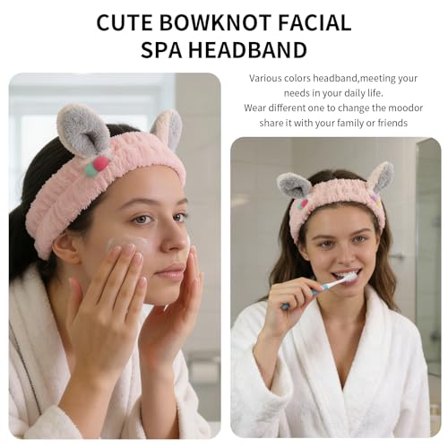 PERFECTSIGHT Kawaii Headband for Spa, Makeup, Washing Face, Party - 2 Pack Cute Hair Band for Shower Beauty Skincare, Soft Facial Headbands for Girls and Women (Pink+Blue Rabbit Ear) - color: Pink+Blue Rabbit Ear