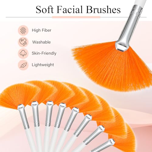 Maitys 9 Pieces Facial Fan Mask Brushes, Pink,Yellow,White - color: Pink,Yellow,White