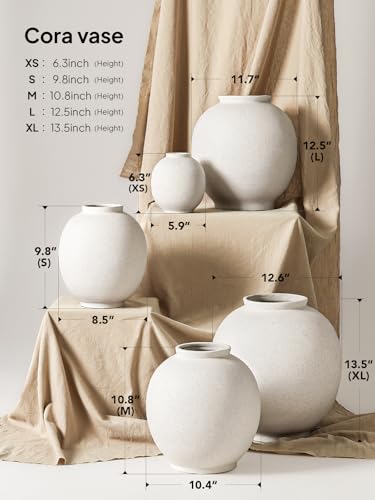 Small White Ceramic Vase - 6.3 Inch Rustic Farmhouse Flower Vase for Home Decor, Minimalist Vases for Living Room, Table, Bathroom, Holiday & Weddings (Sandstone White) - color: Sandstone White