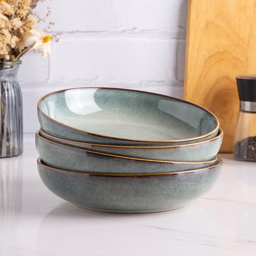 AmorArc 8.5’’ Ceramic Pasta Bowls Set of 6, 36oz Large Stoneware Bowls Set - color: Ocean Blue, size: Set of 6