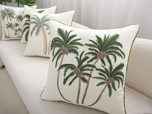 Embroidered Throw Pillow Covers 18x18 Pack of 2 Green Coconut Trees - color: Green Coconut Palm Trees